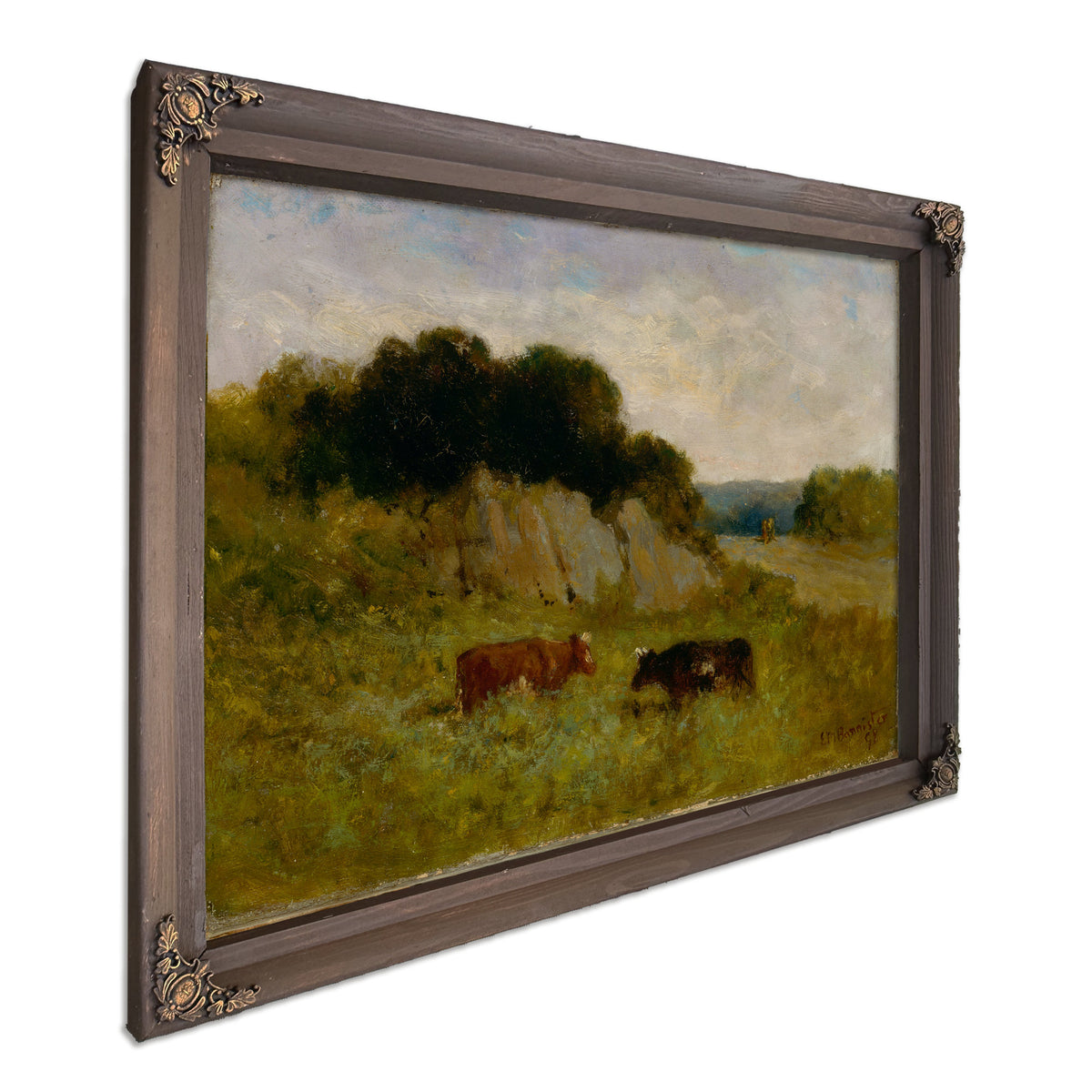 Untitled Landscape Two Cows By Mitchell Bannister
