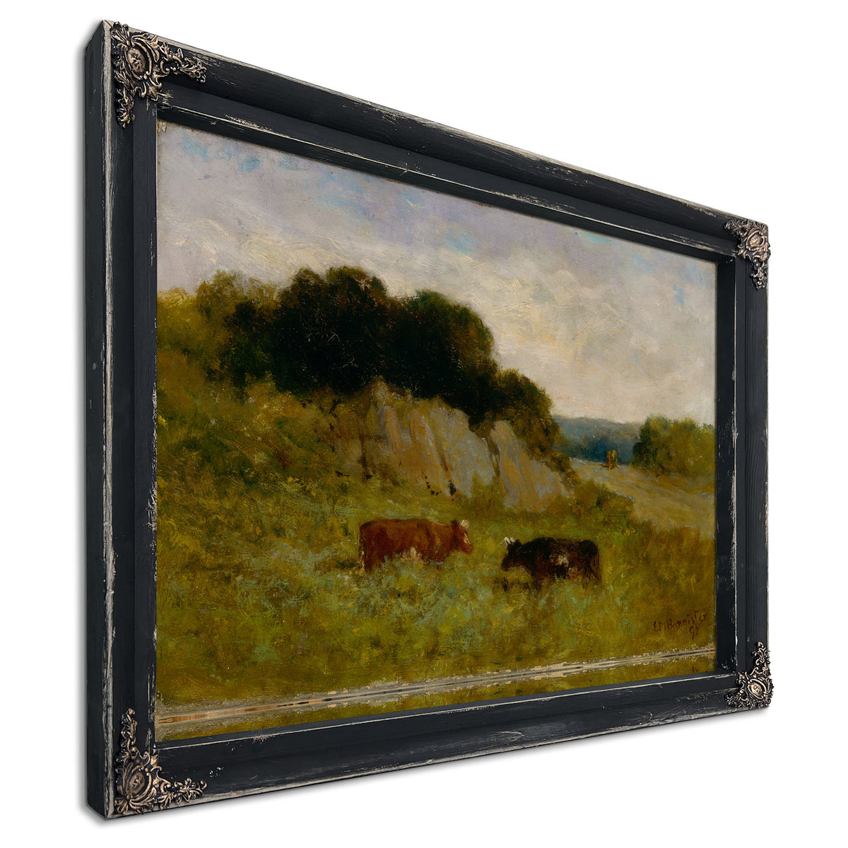 Untitled Landscape Two Cows By Mitchell Bannister