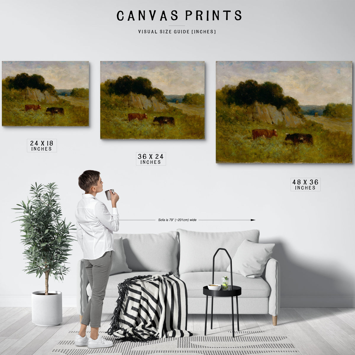 Untitled Landscape Two Cows By Mitchell Bannister