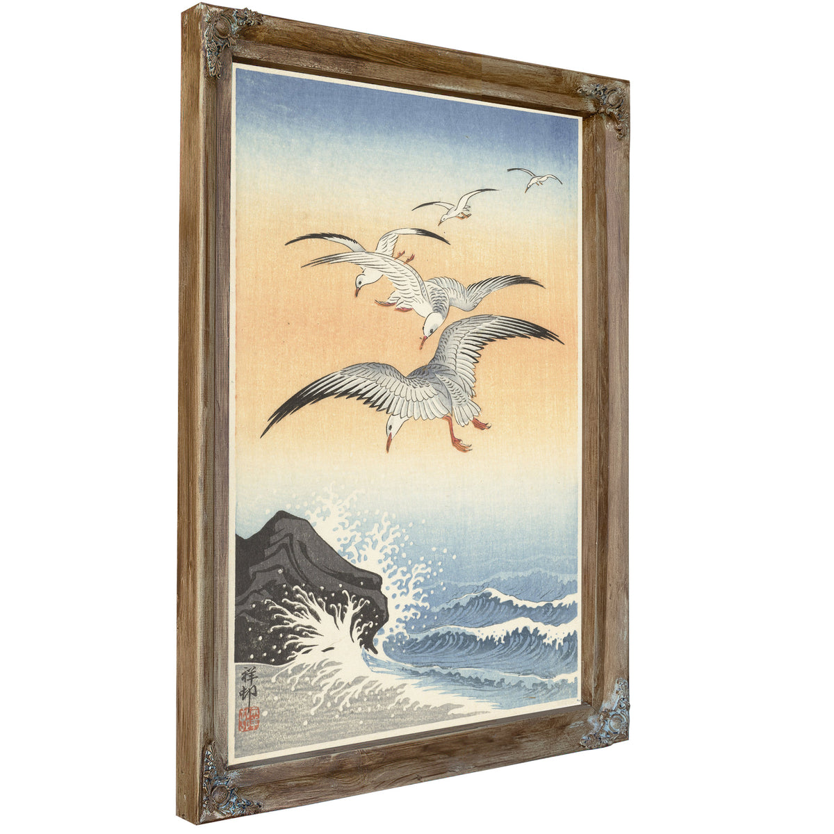 Five Seagulls Above Turbulent Sea 1900 By Ohara Koson