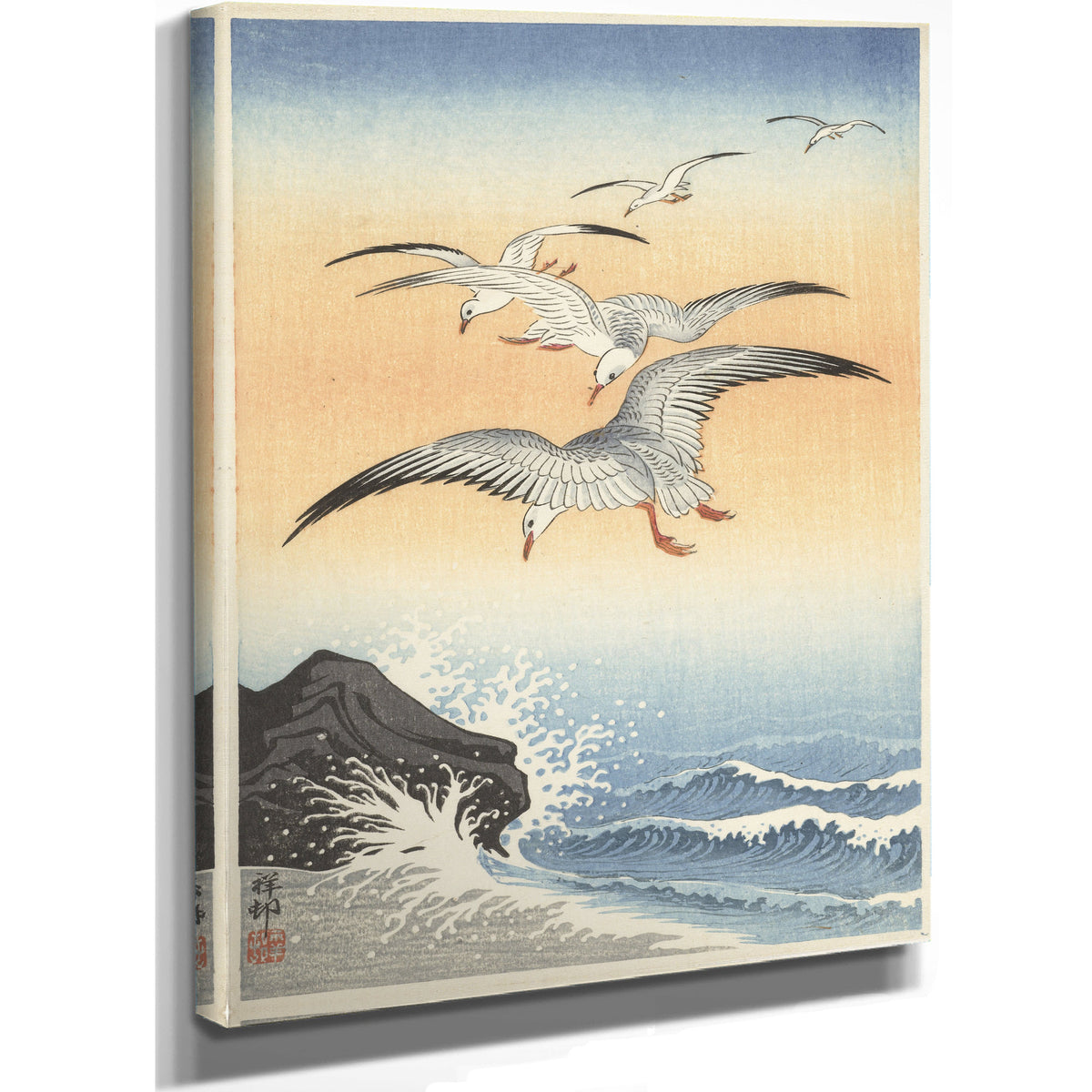 Five Seagulls Above Turbulent Sea 1900 By Ohara Koson