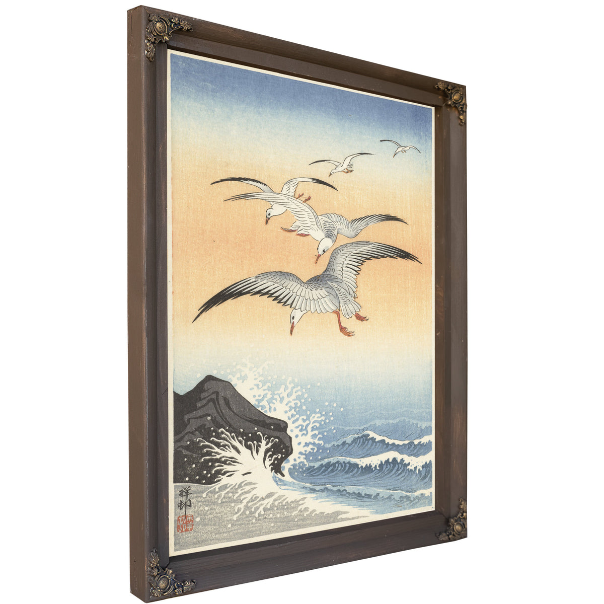 Five Seagulls Above Turbulent Sea 1900 By Ohara Koson