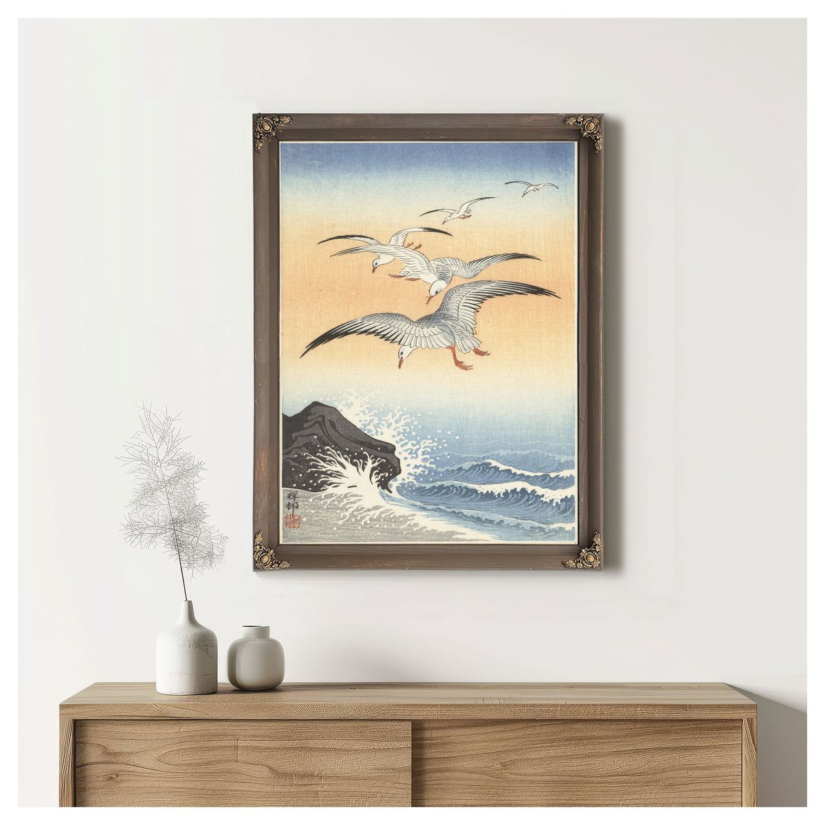 Five Seagulls Above Turbulent Sea 1900 By Ohara Koson