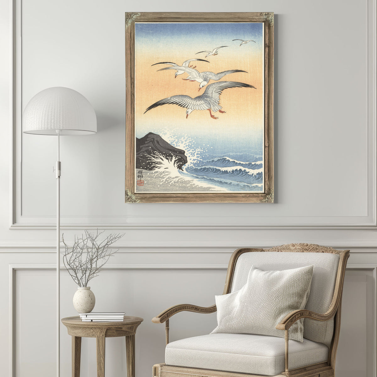 Five Seagulls Above Turbulent Sea 1900 By Ohara Koson