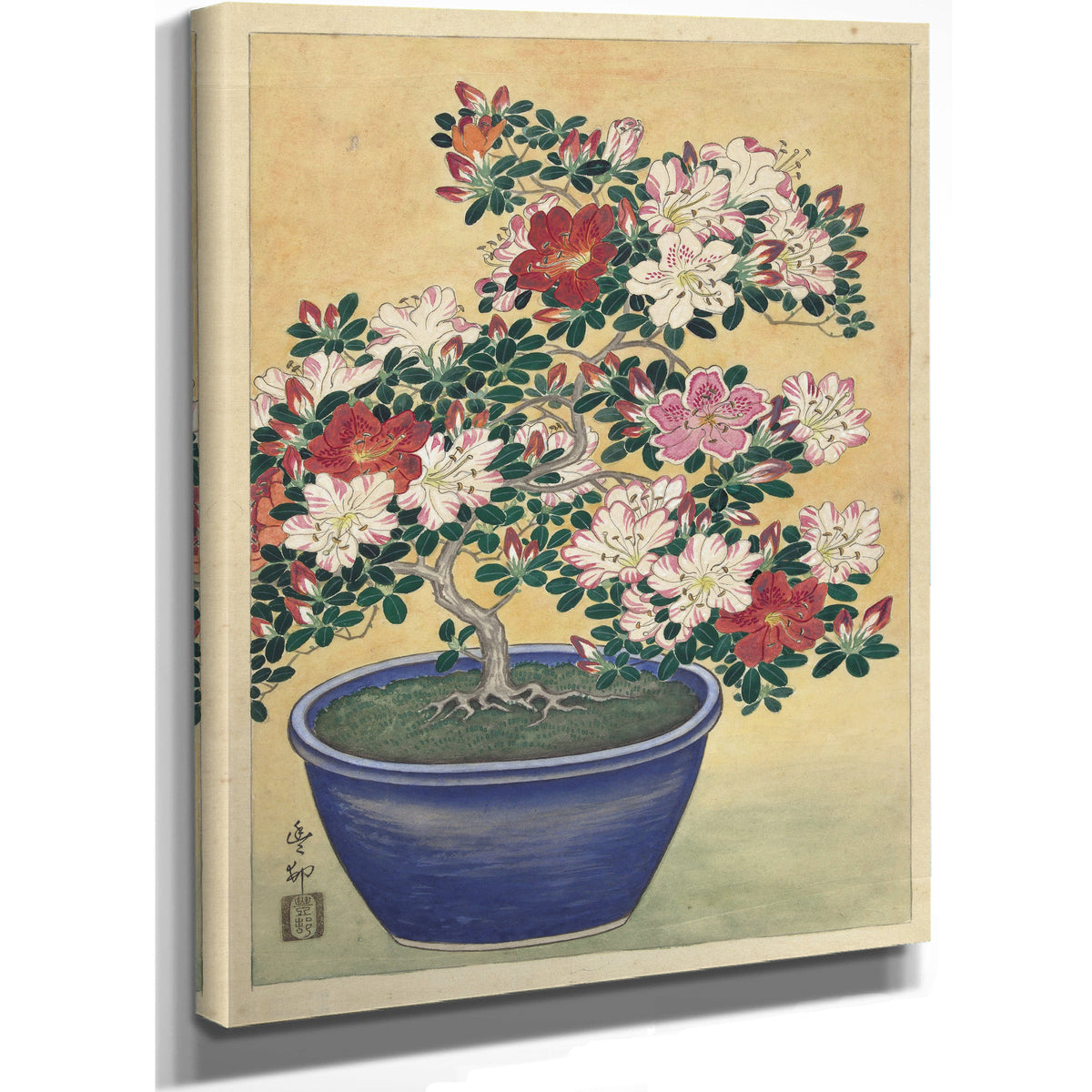 Flowering Azalea Blue Pot By Ohara Koson