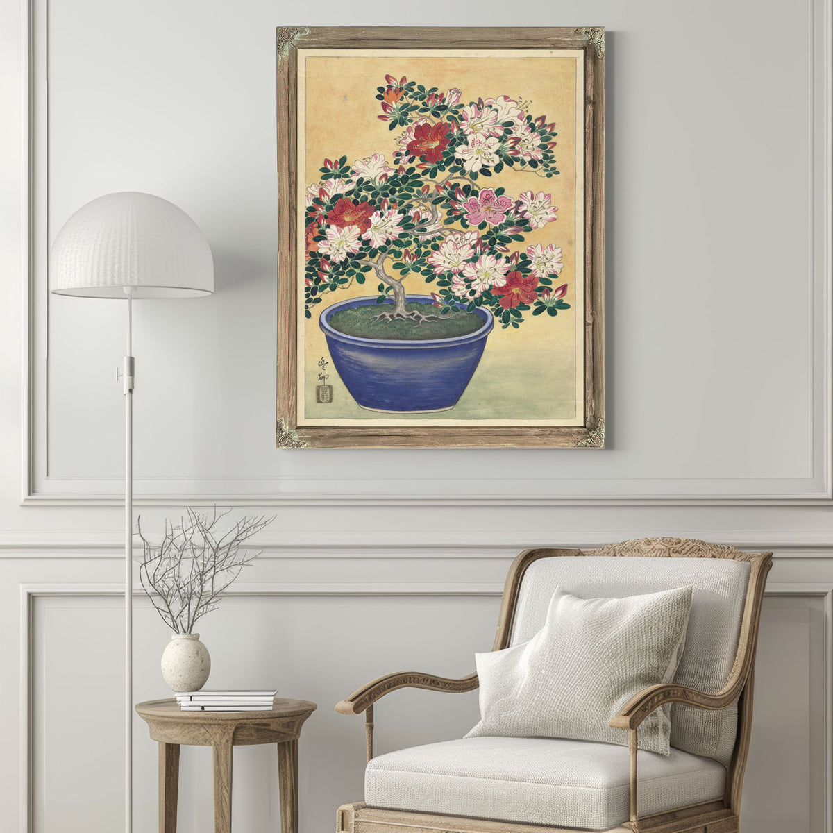 Flowering Azalea Blue Pot By Ohara Koson