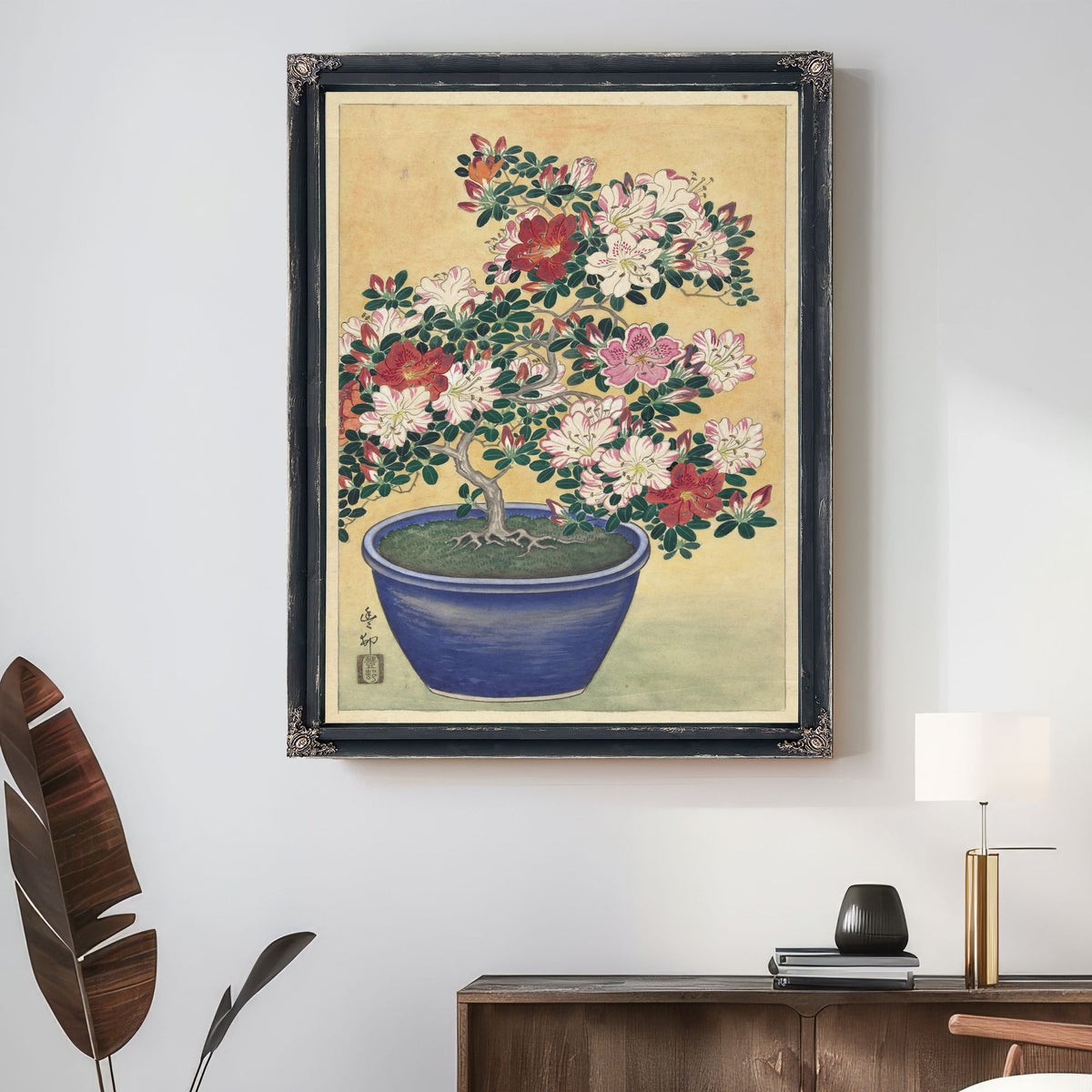 Flowering Azalea Blue Pot By Ohara Koson