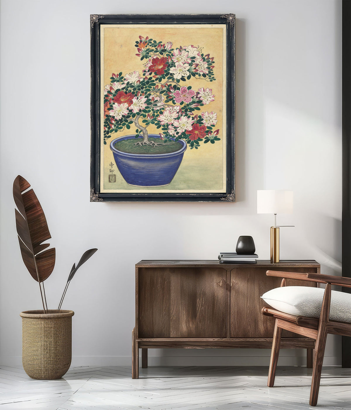 Flowering Azalea Blue Pot By Ohara Koson