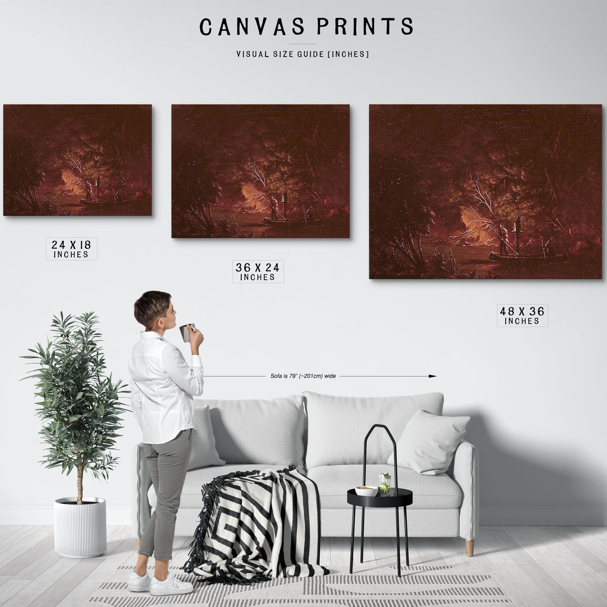 Ojibwe Spearing Salmon By Torchlight By George Catlin