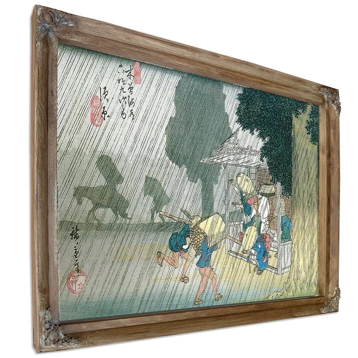 People Seeking Shelter From The Rain By Hiroshige