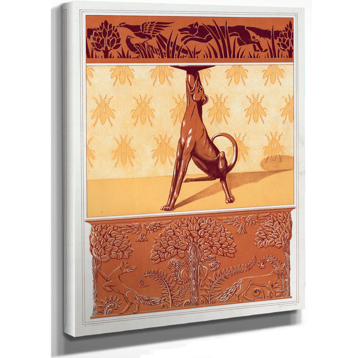 Faisans et Renard Frise Cuivre Decoupe By Pillard Verneuil
