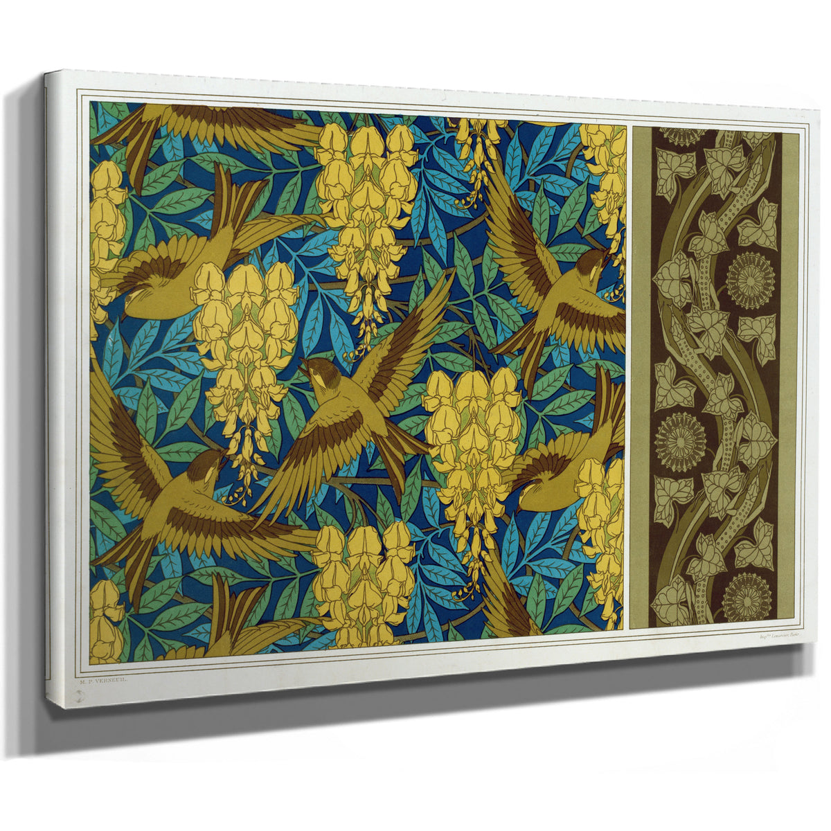 Oiseaux et Glycines Tenture Lezards et By Pillard Verneuil