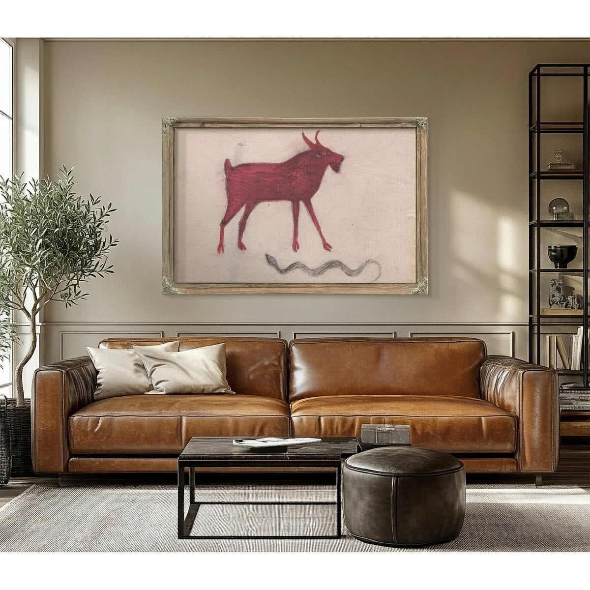 Red Goat With Snake By Bill Traylor