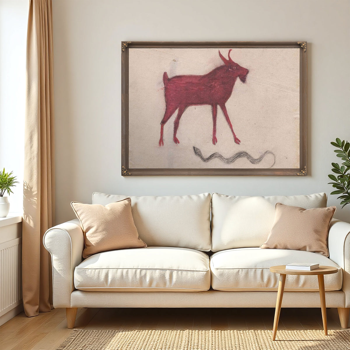Red Goat With Snake By Bill Traylor