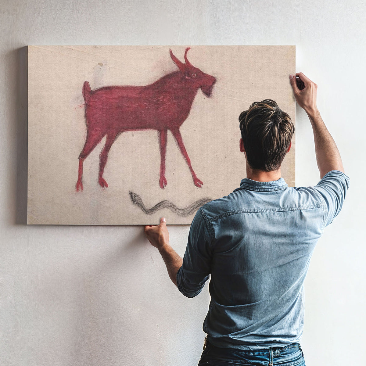 Red Goat With Snake By Bill Traylor