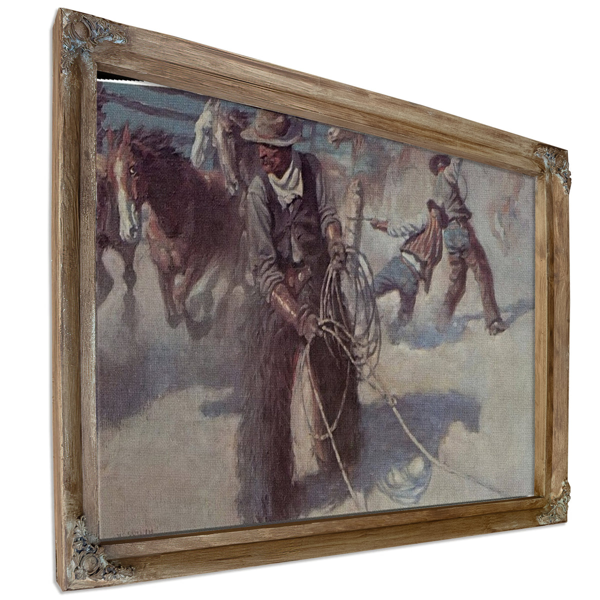 Roping Horses In The Corral By NC Wyeth