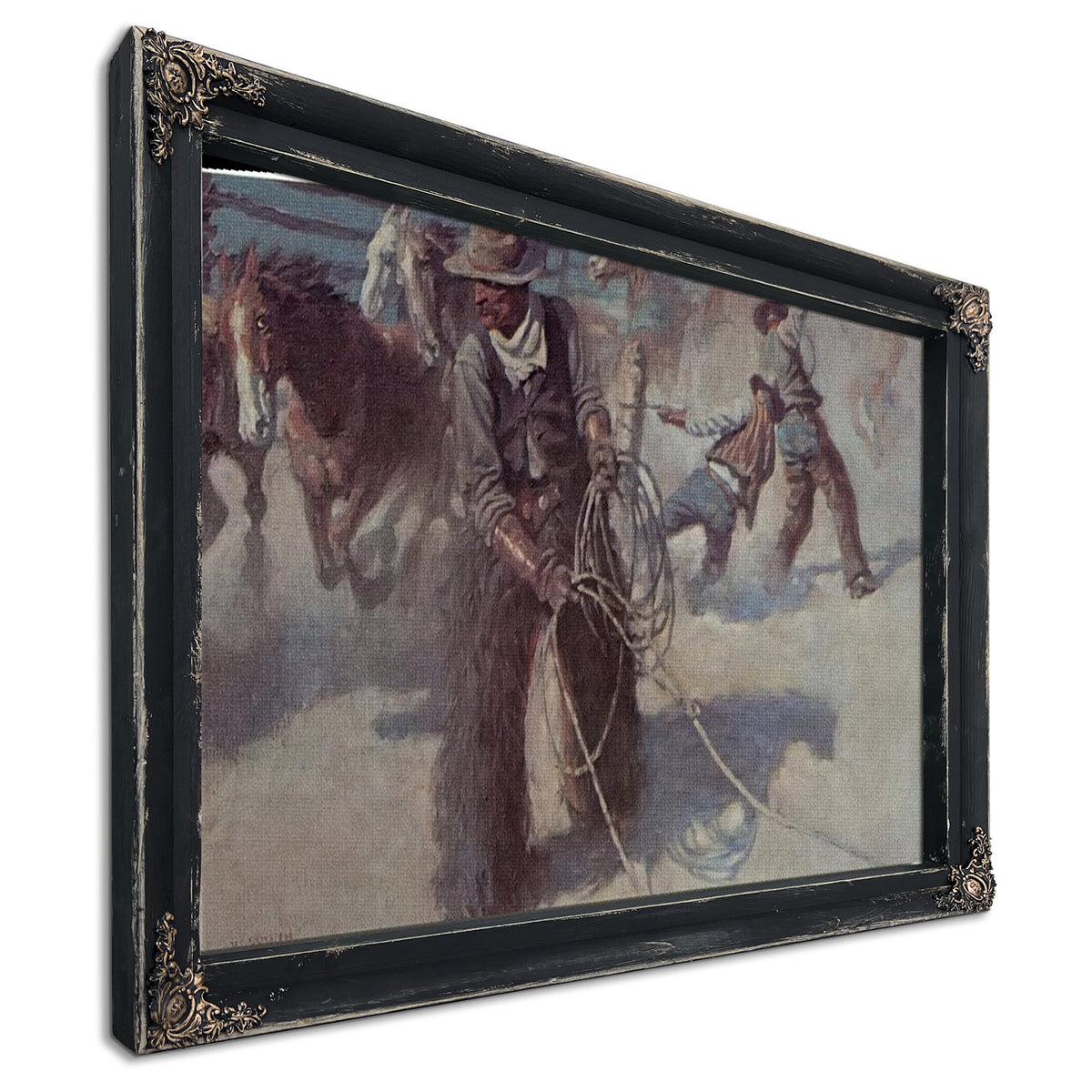 Roping Horses In The Corral By NC Wyeth
