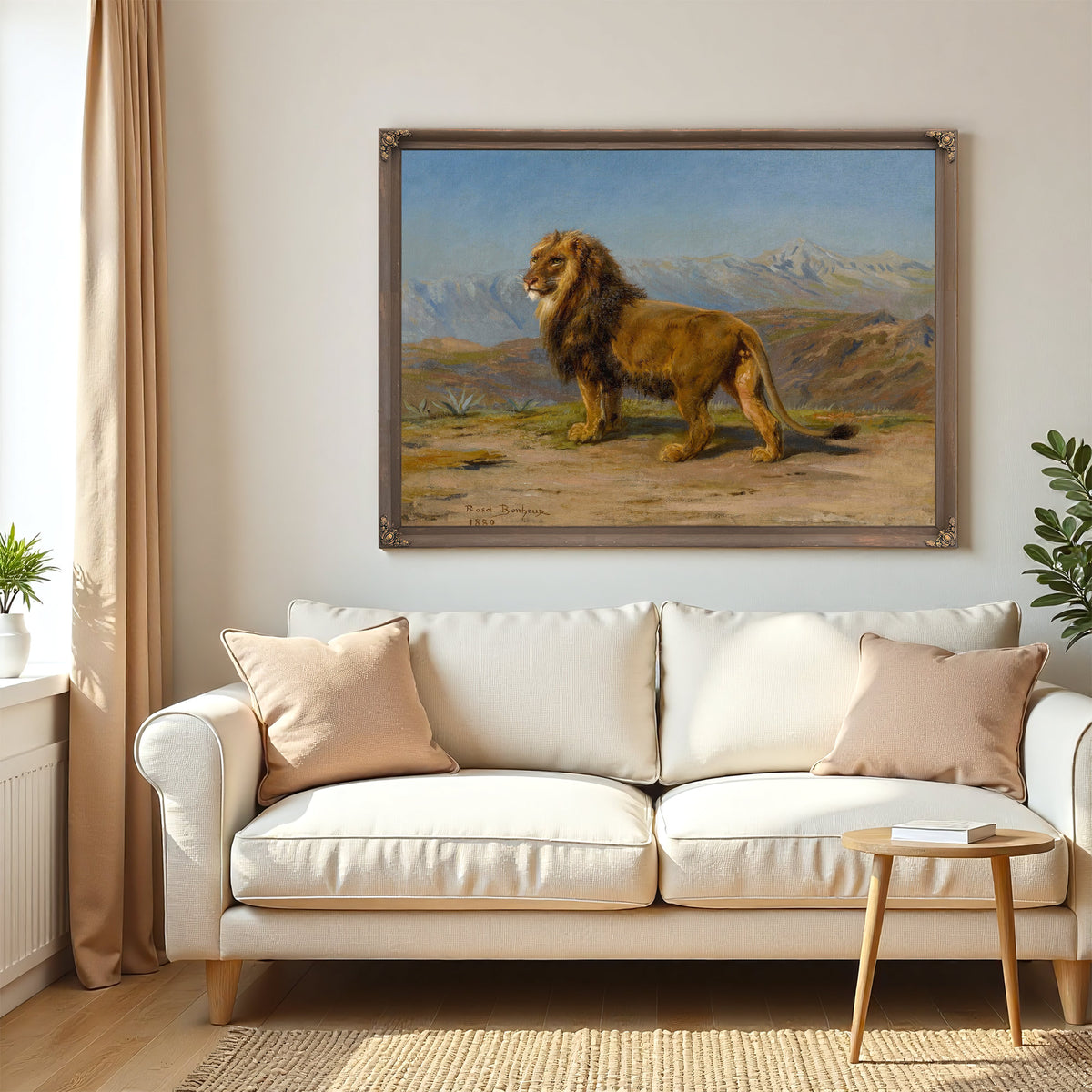 Lion a Mountainous Landscape By Rosa Bonheur