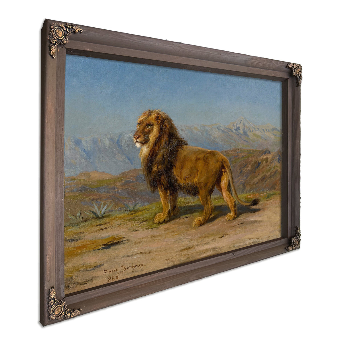 Lion a Mountainous Landscape By Rosa Bonheur