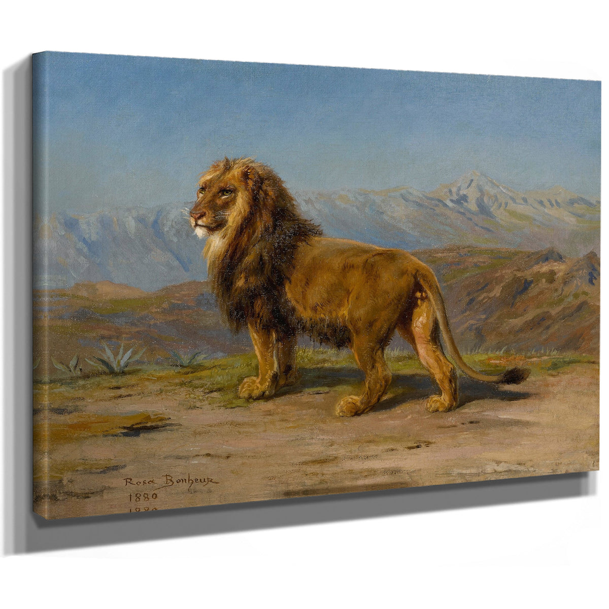 Lion a Mountainous Landscape By Rosa Bonheur