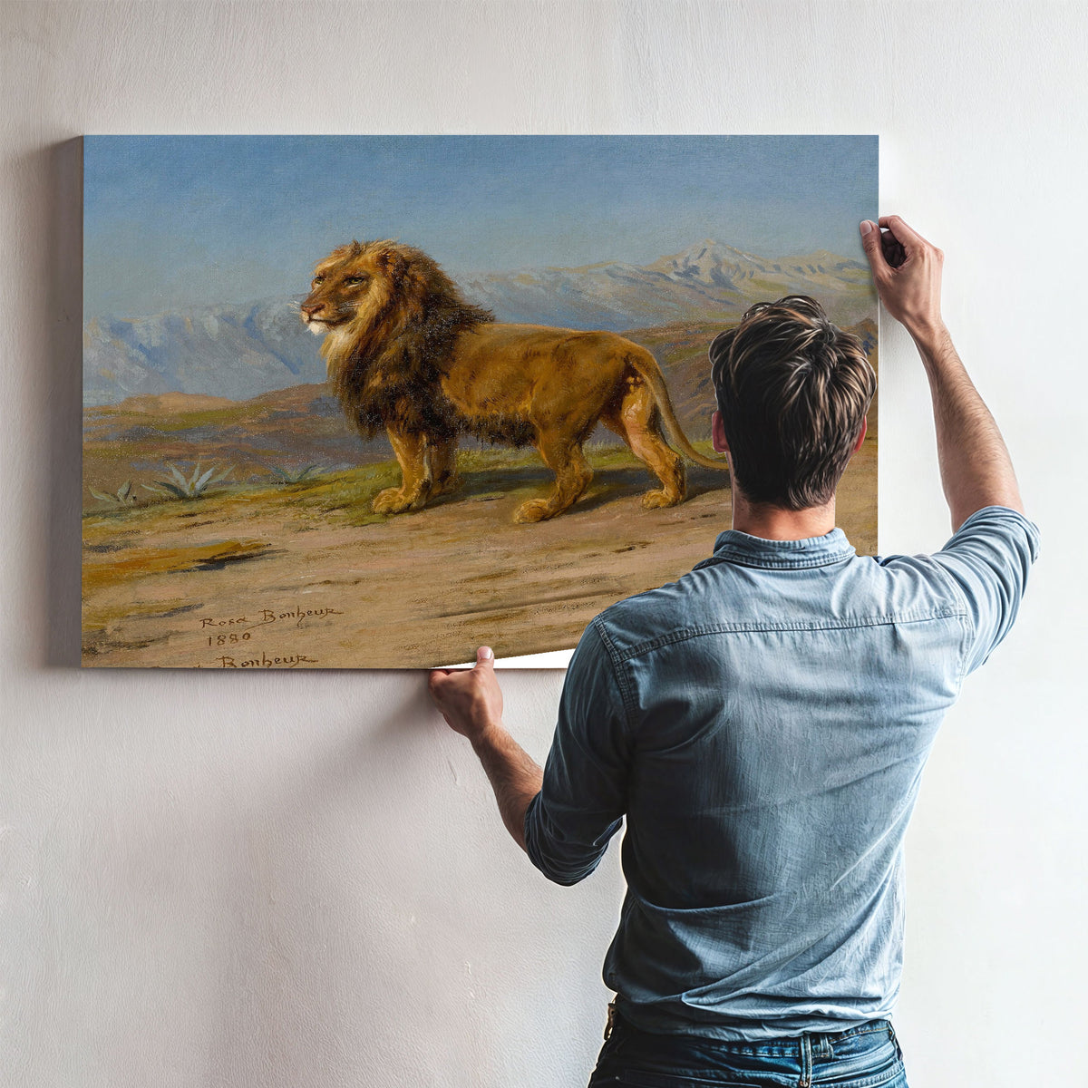 Lion a Mountainous Landscape By Rosa Bonheur