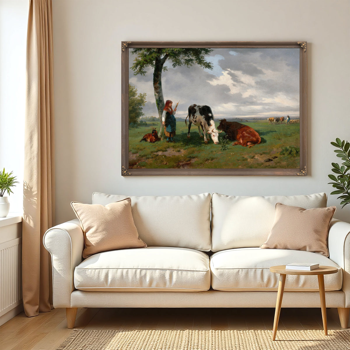 Shepherdess Two Cows a Meadow By Rosa Bonheur
