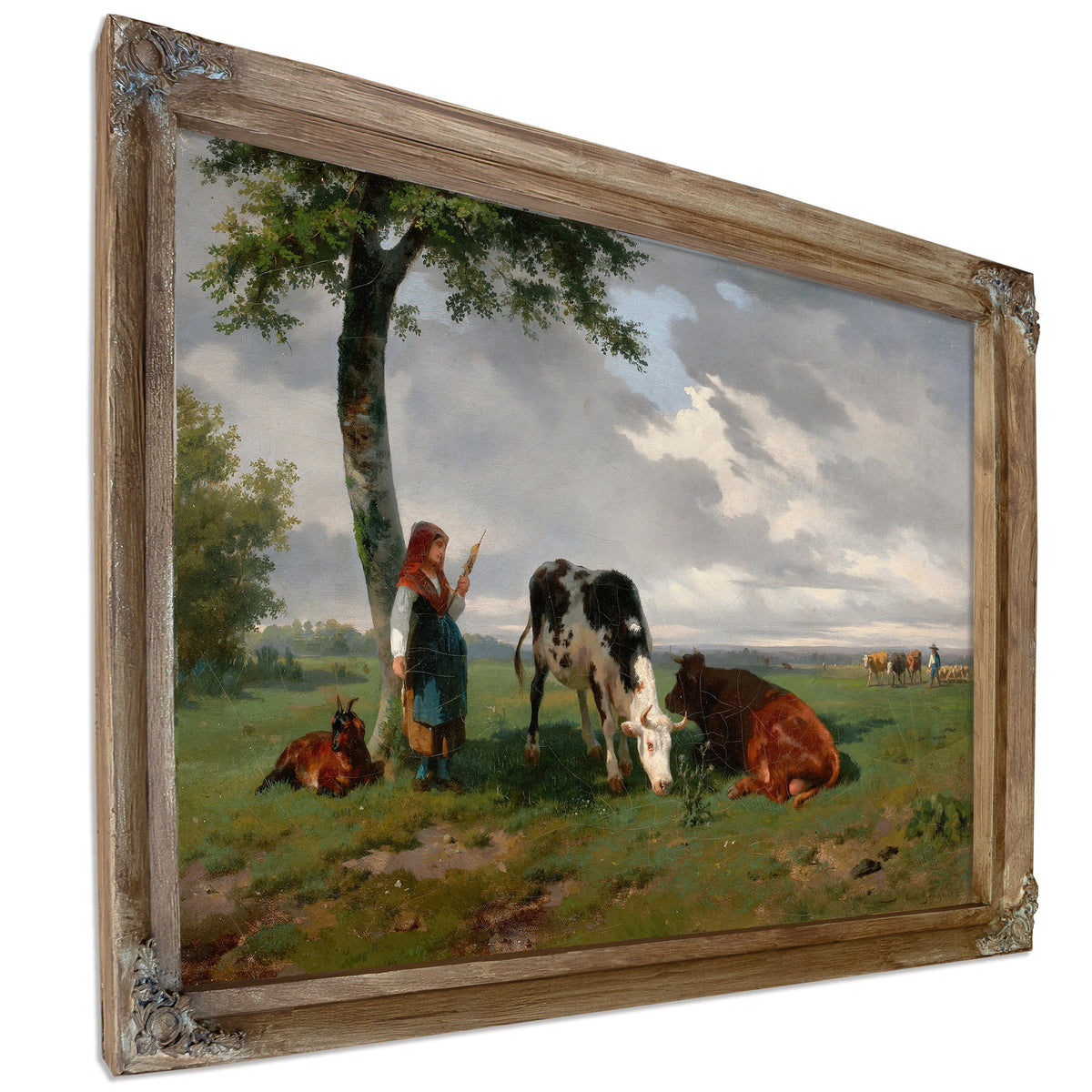 Shepherdess Two Cows a Meadow By Rosa Bonheur