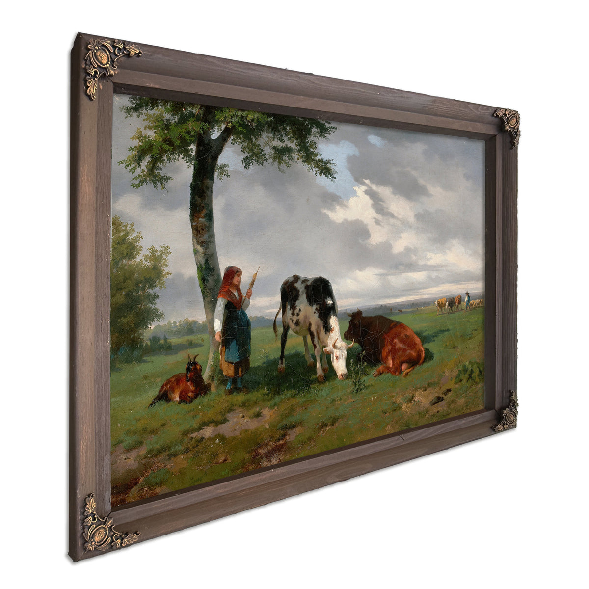 Shepherdess Two Cows a Meadow By Rosa Bonheur