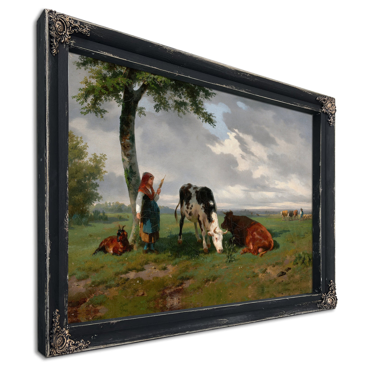 Shepherdess Two Cows a Meadow By Rosa Bonheur