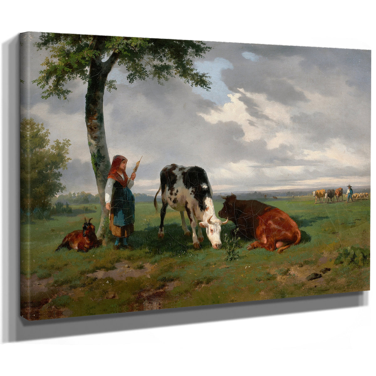 Shepherdess Two Cows a Meadow By Rosa Bonheur