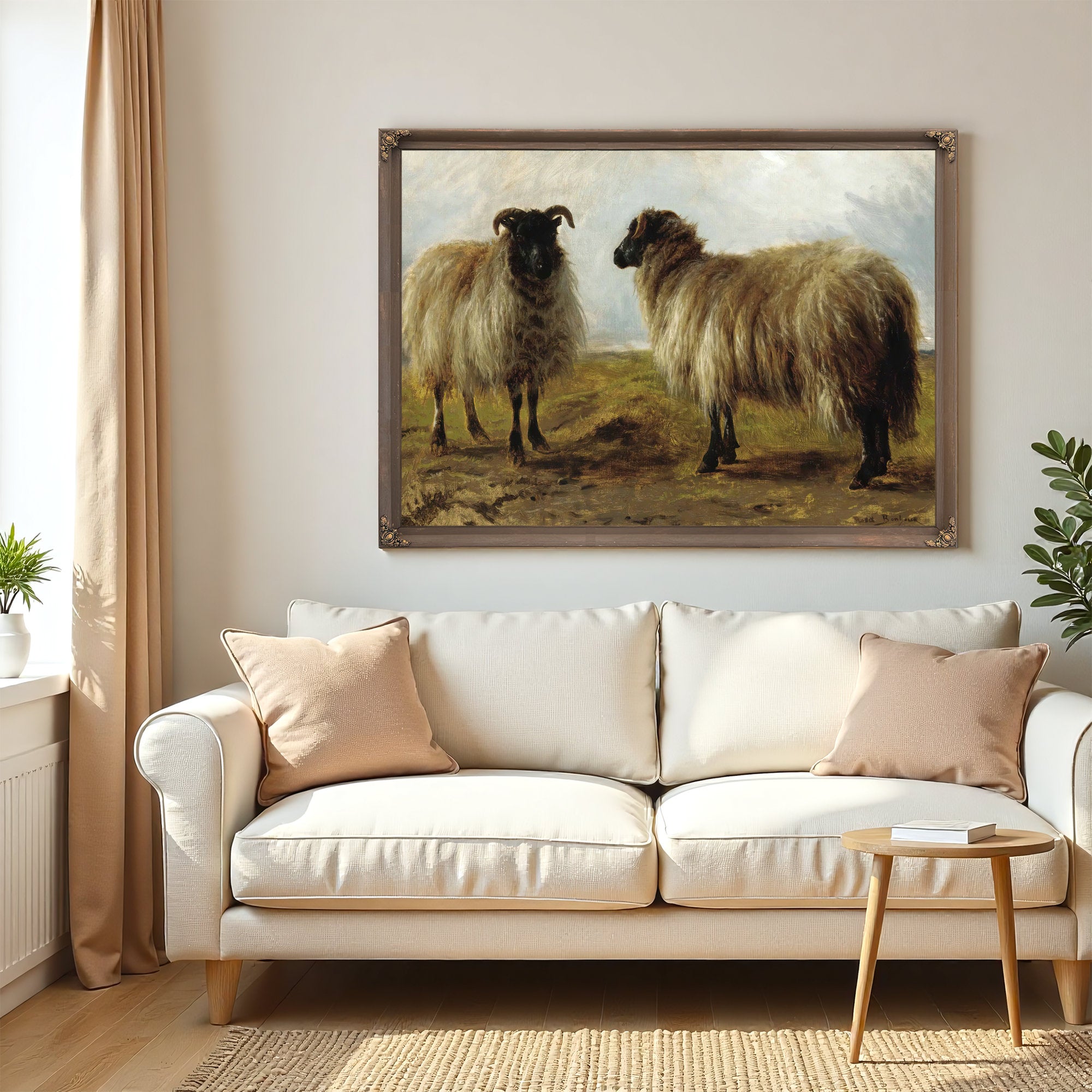 Two Rams a Landscape By Rosa Bonheur