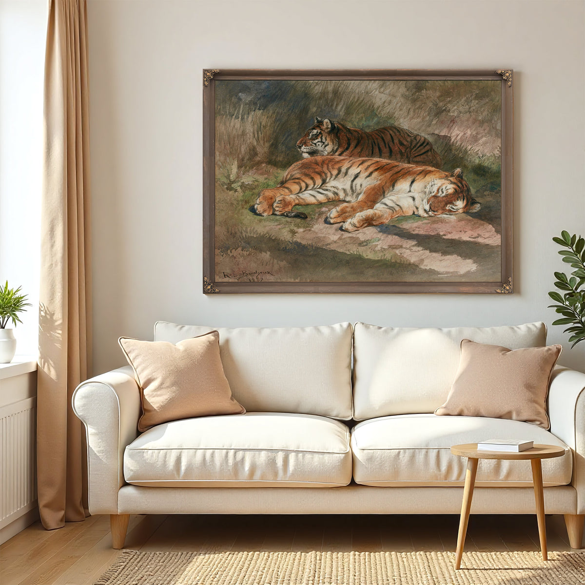 Two Recumbent Tigers By Rosa Bonheur