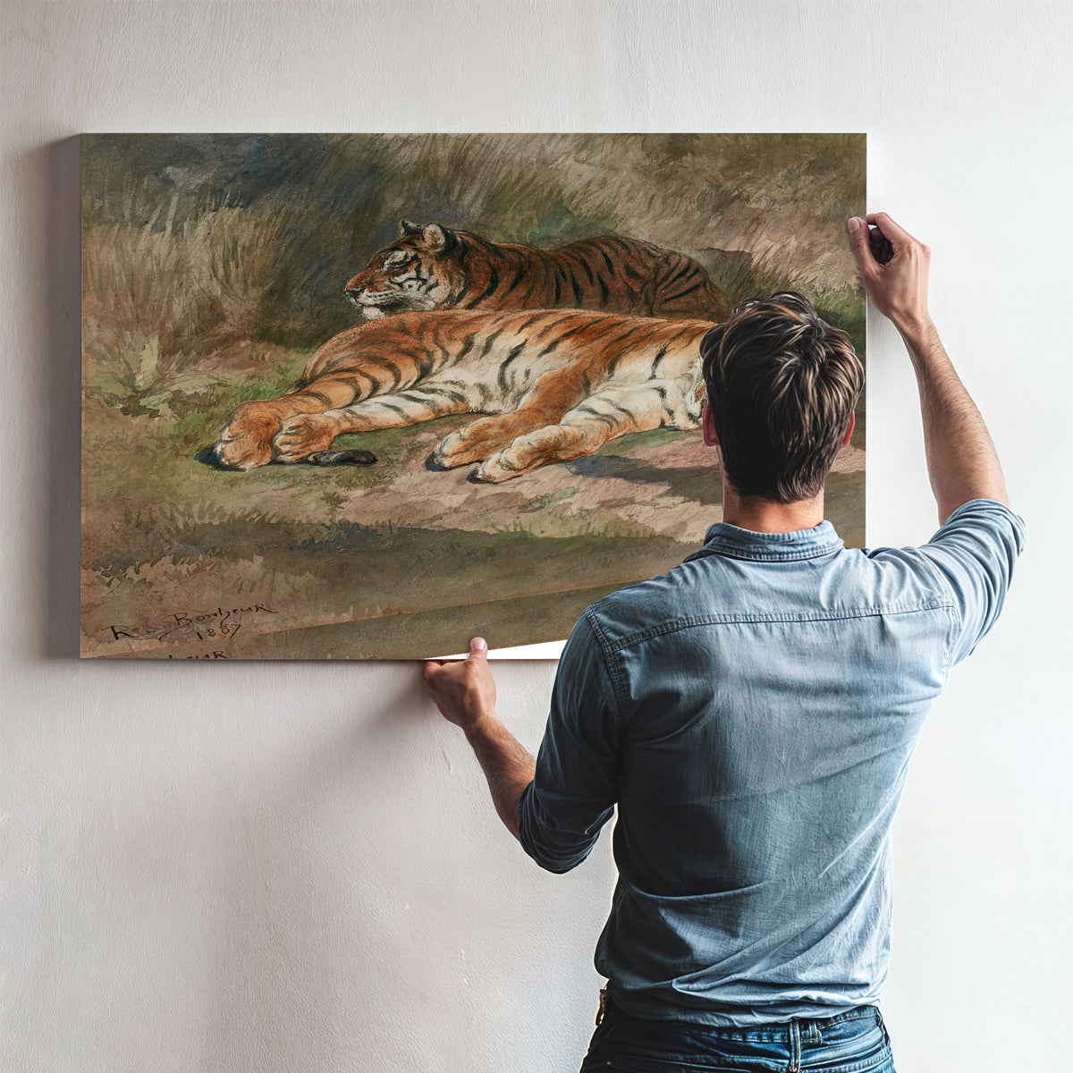 Two Recumbent Tigers By Rosa Bonheur