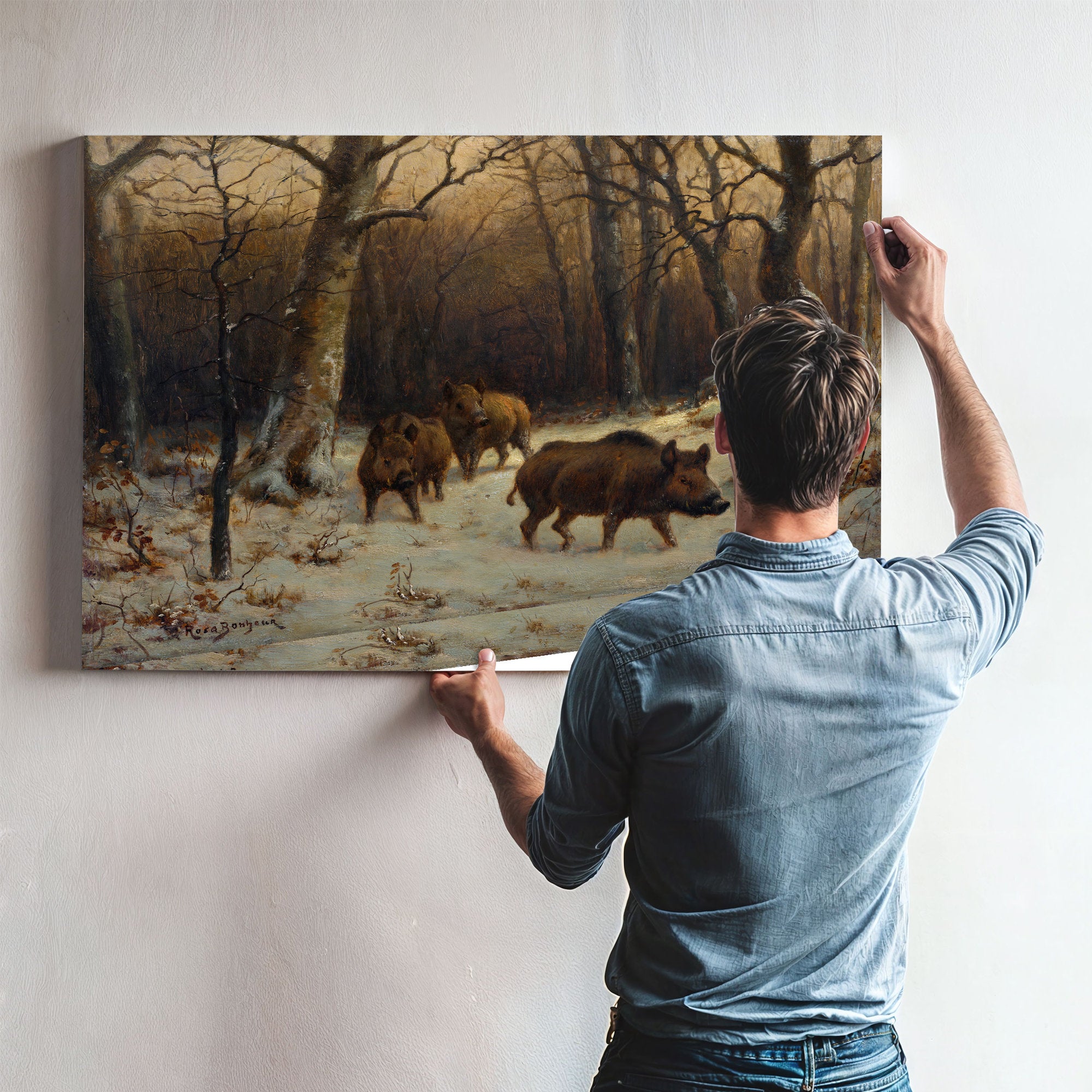 Wild Boars the Snow By Rosa Bonheur