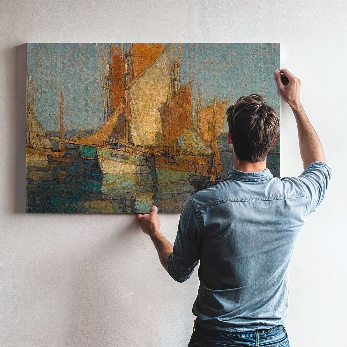 Sailboats In Harbor By Edgar Payne