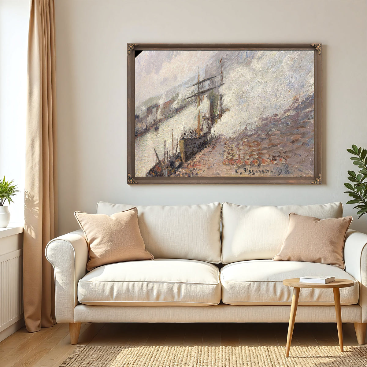 Steamboats In The Port Of Rouen by Camille Pissarro