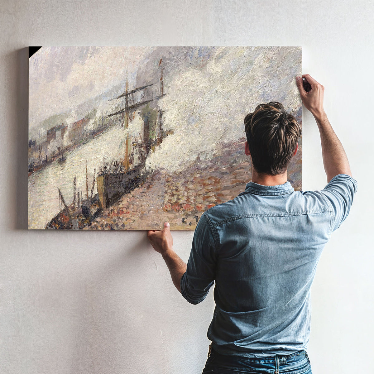 Steamboats In The Port Of Rouen by Camille Pissarro
