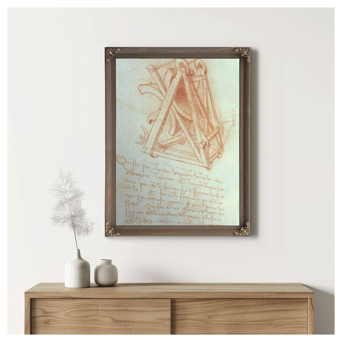 Study Of The Wooden Framework With Casting Mould For The Sforza Horse Fol. 154V From The Codex Madrid Ii C.1491 93 (Pen & Brown Ink On Paper) By Leonardo Da Vinci