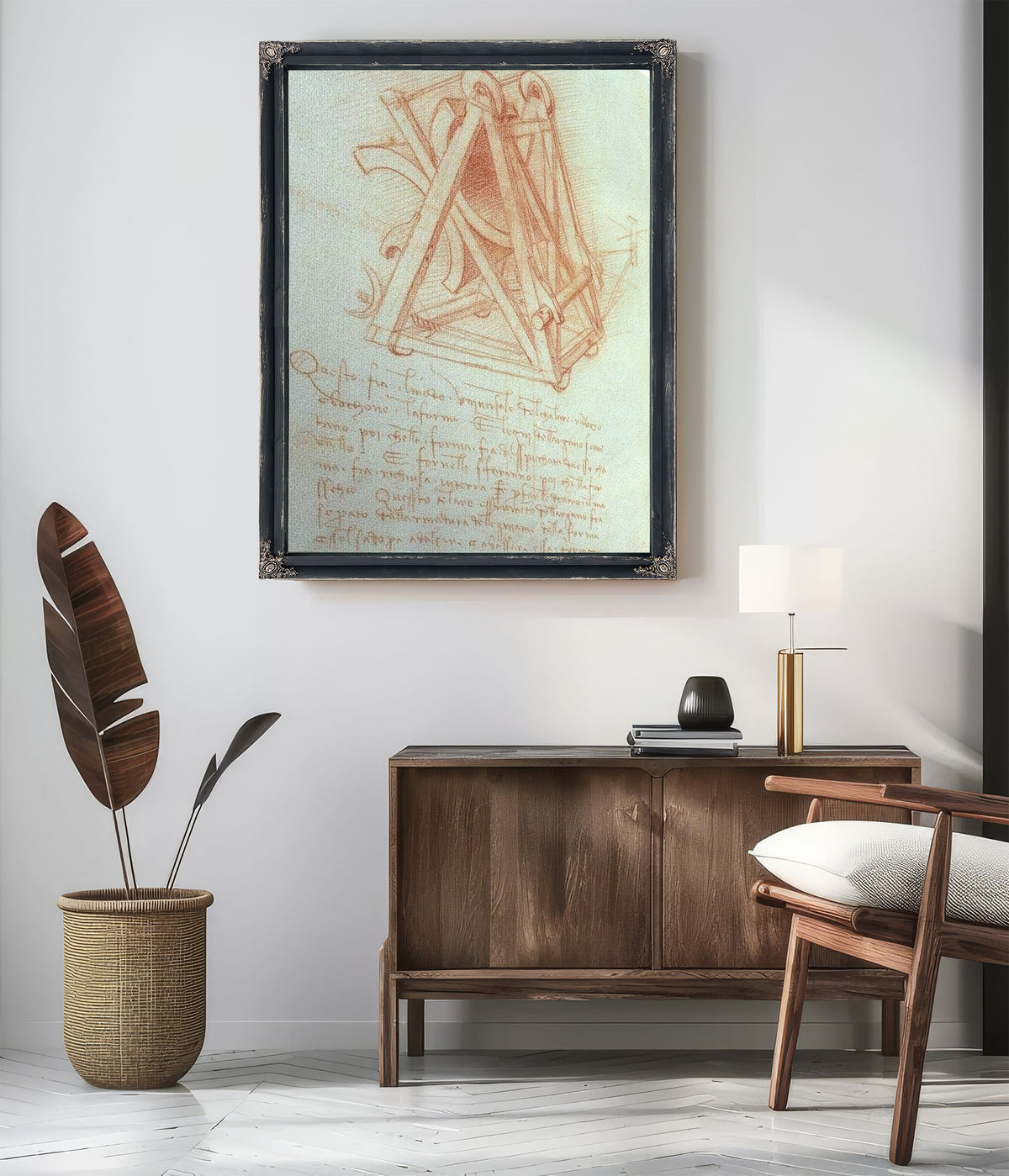 Study Of The Wooden Framework With Casting Mould For The Sforza Horse Fol. 154V From The Codex Madrid Ii C.1491 93 (Pen & Brown Ink On Paper) By Leonardo Da Vinci
