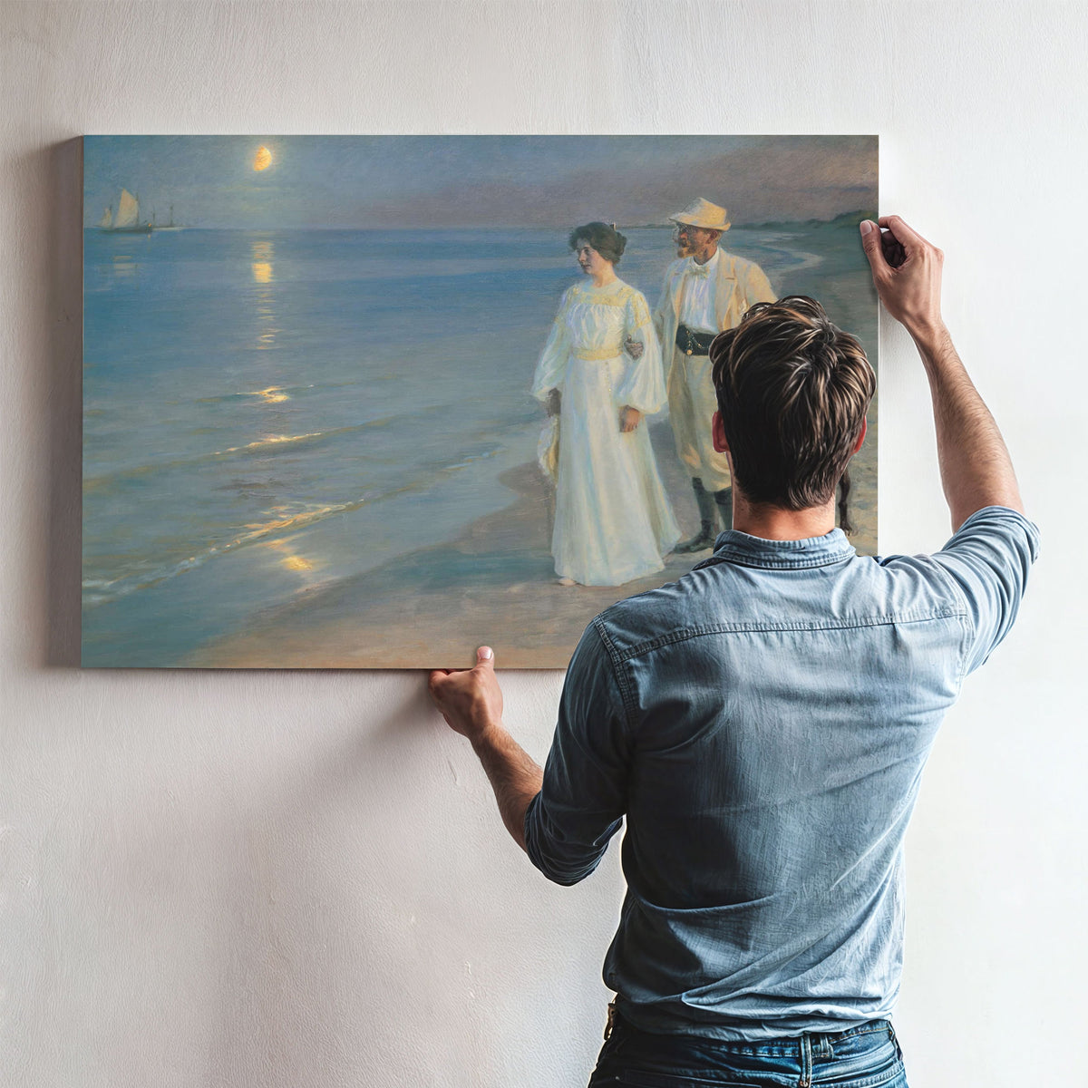 Summer Evening On The Beach At Skagen The Painter And His Wife by Peder Severin Kroyer