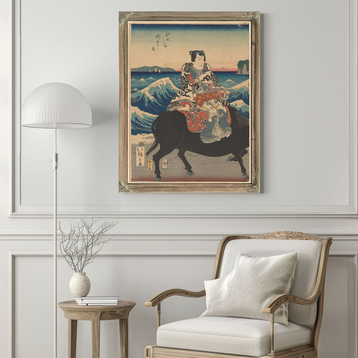 Enoshima Island Figure an Ox Waves By Utagawa Hiroshige