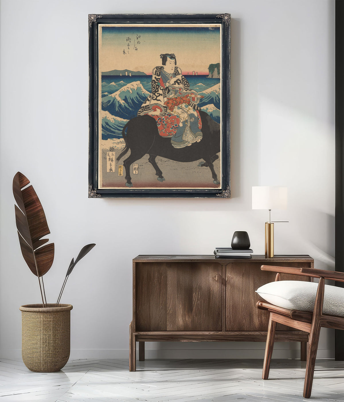 Enoshima Island Figure an Ox Waves By Utagawa Hiroshige