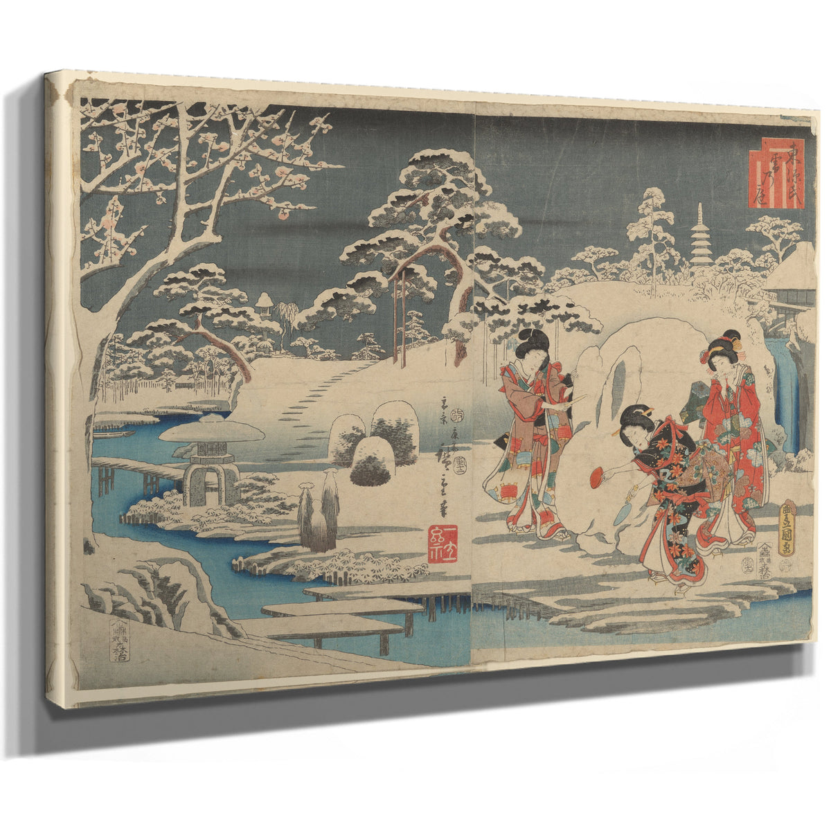 Three Women Making Snow Rabbit a By Utagawa Hiroshige