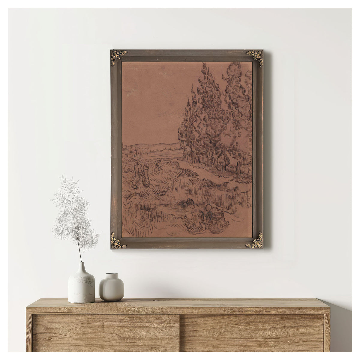 Cypresses Four People Working the By Vincent van Gogh