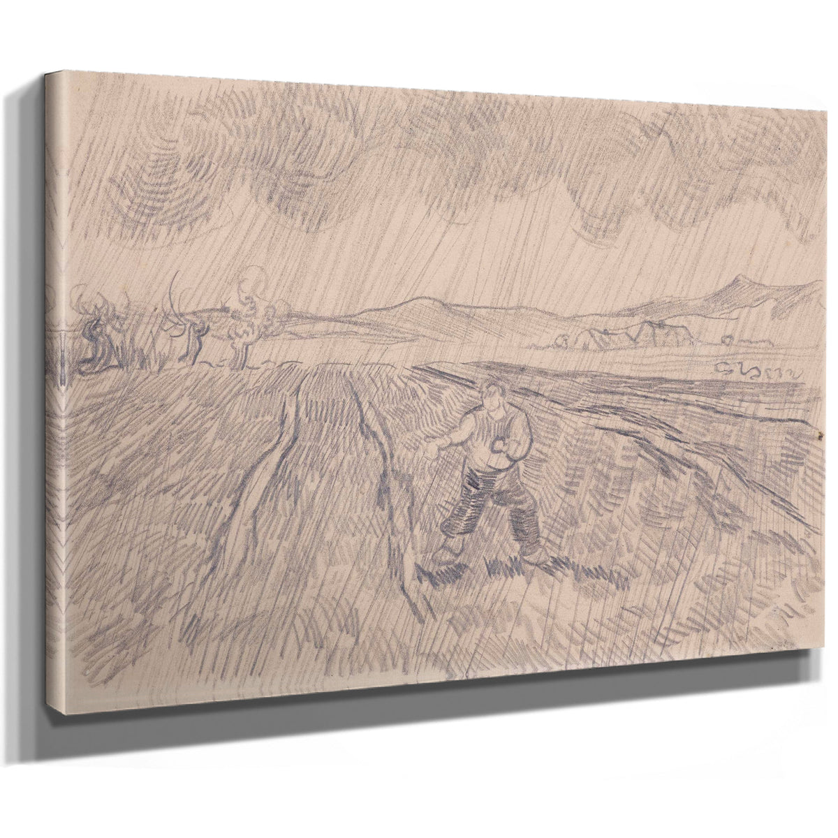 Enclosed Field a Sower the Rain 1890 By Vincent van Gogh