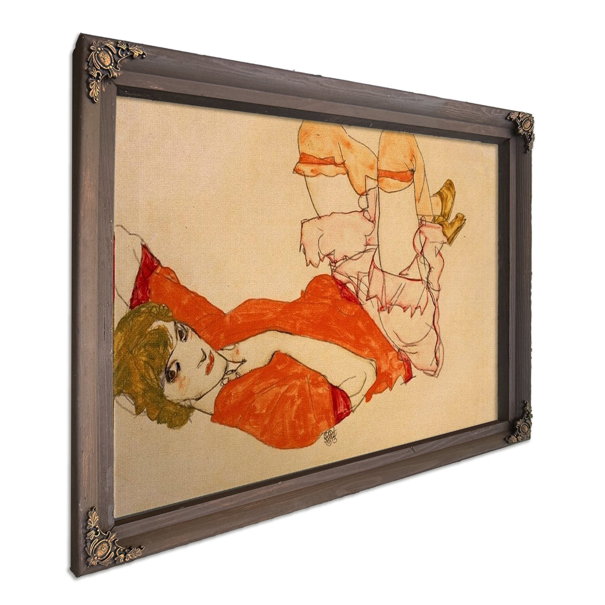 Wally In Red Blouse With Raised Knees 1913 Watercolor Gouache 31X47Cm Pc By Egon Schiele