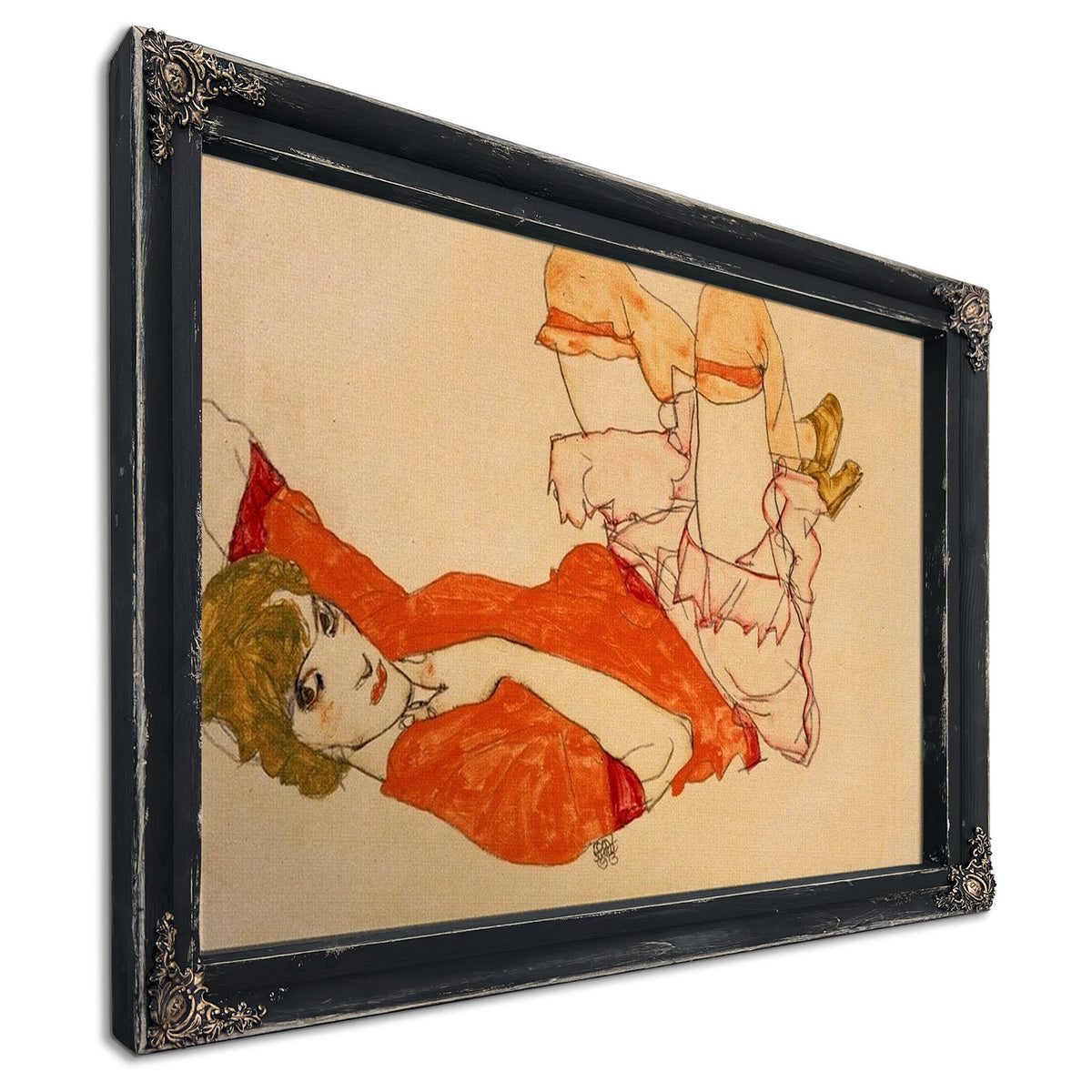 Wally In Red Blouse With Raised Knees 1913 Watercolor Gouache 31X47Cm Pc By Egon Schiele