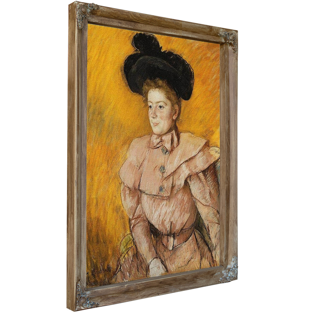 Woman In A Black Hat And A Raspberry Pink Costume By Mary Cassatt