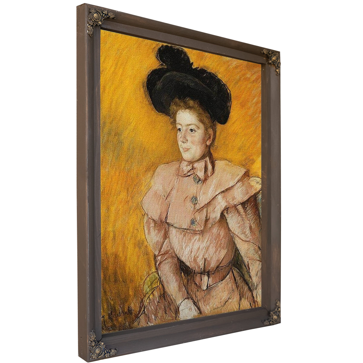 Woman In A Black Hat And A Raspberry Pink Costume By Mary Cassatt