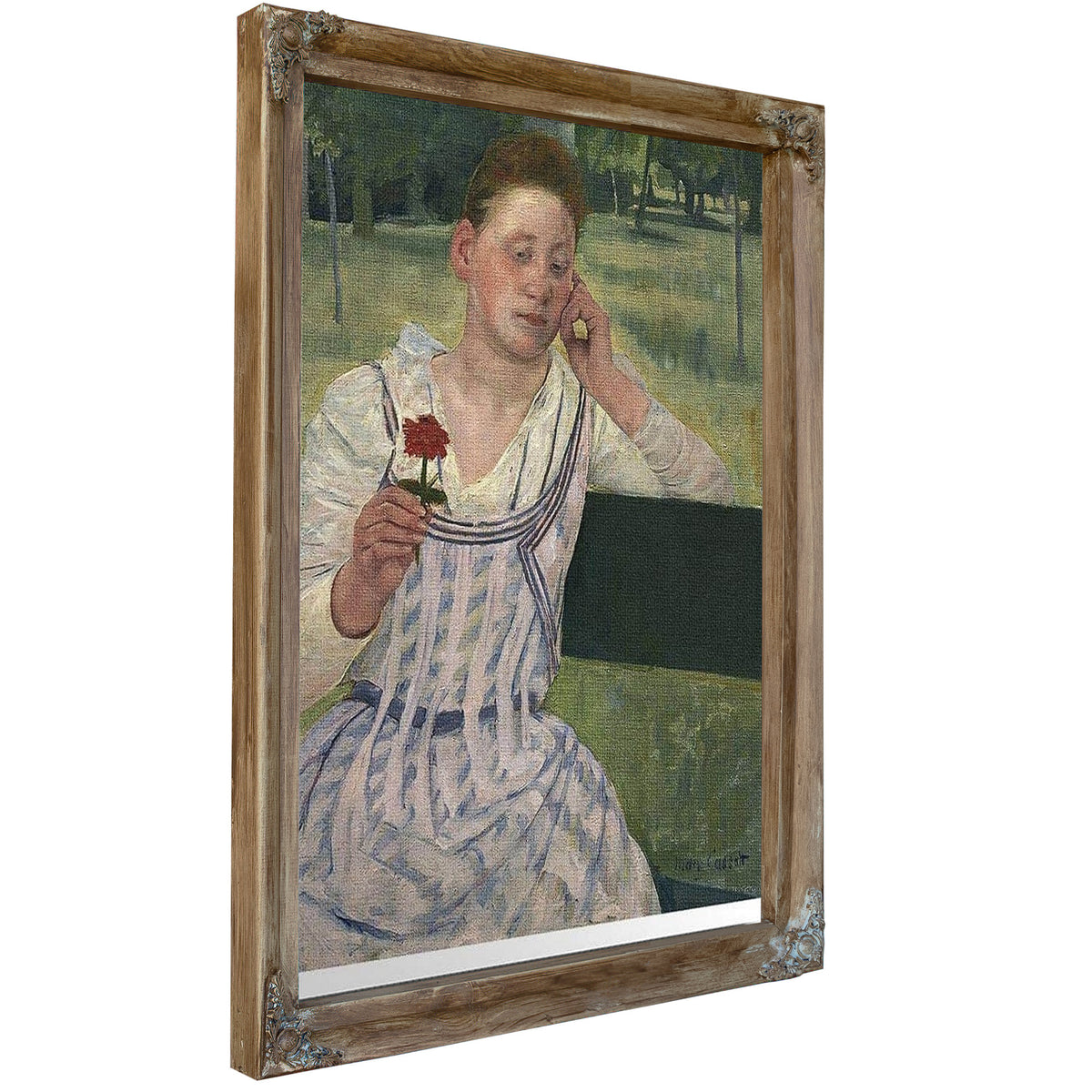 Woman With A Red Zinnia By Mary Cassatt
